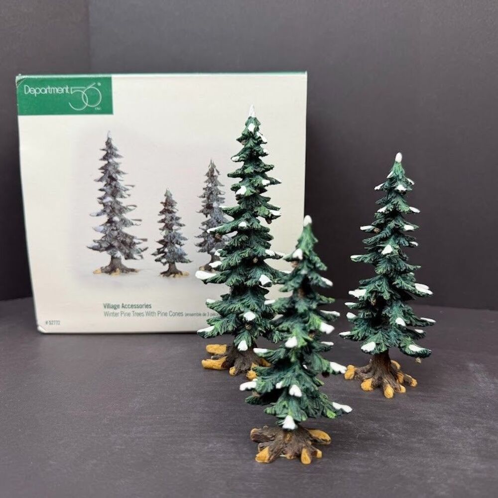Department 56 Village Accessories Winter Pine Trees w/ Pine Cones Set of 3 52772